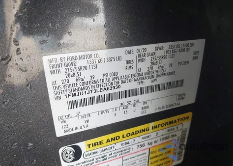 2020 Ford Expedition Xlt из США, поврежденный, VIN 1FMJU1JT3LEA63930